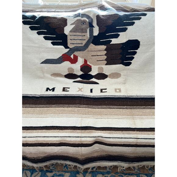 Large Authentic Mexican Baja Beach Blanket Aztec Crested Caracara - Picture 1 of 5